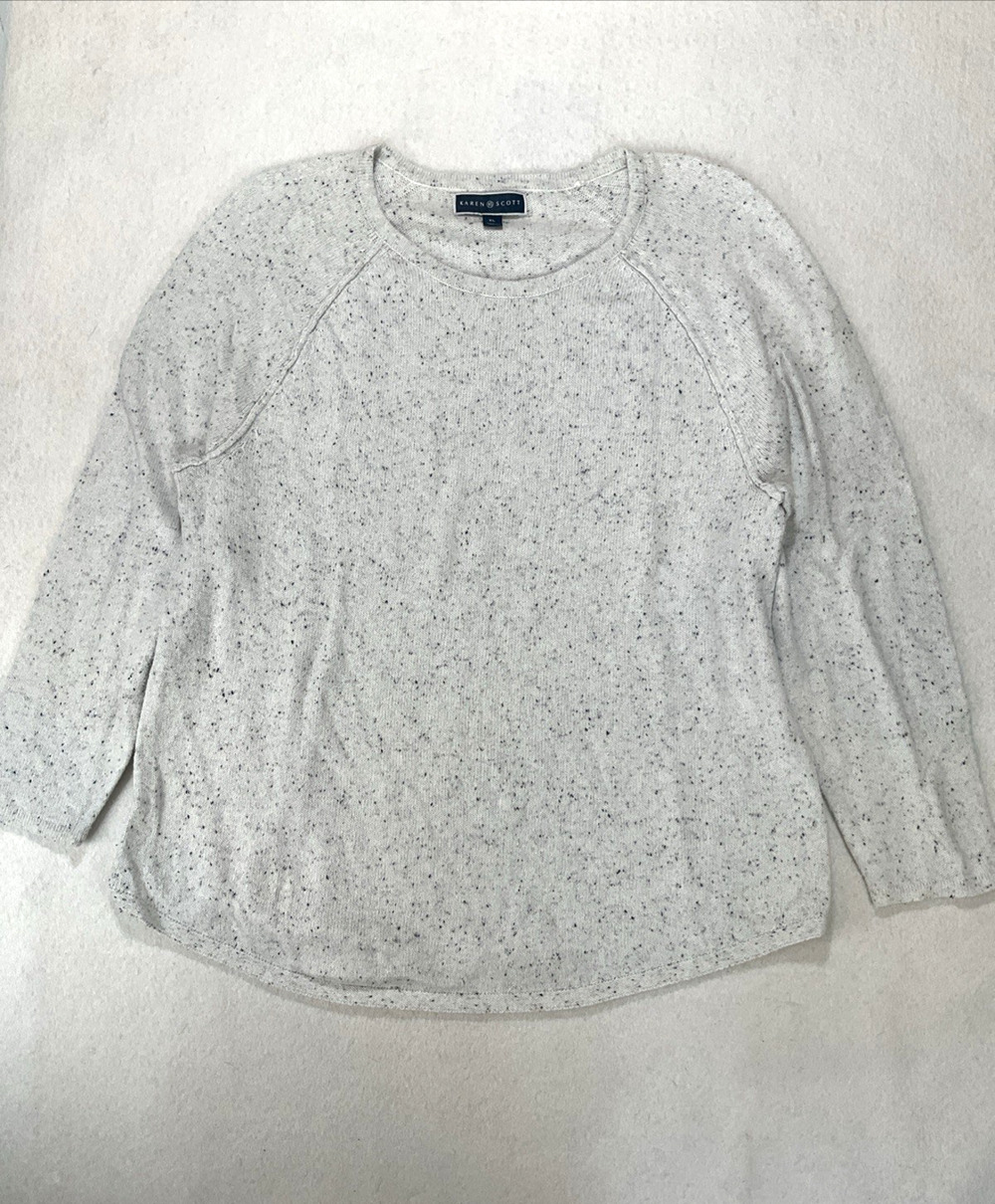 Karen Scott Sweater Women XL Speckled Knit Raglan Sleeve Pullover Cotton Blend